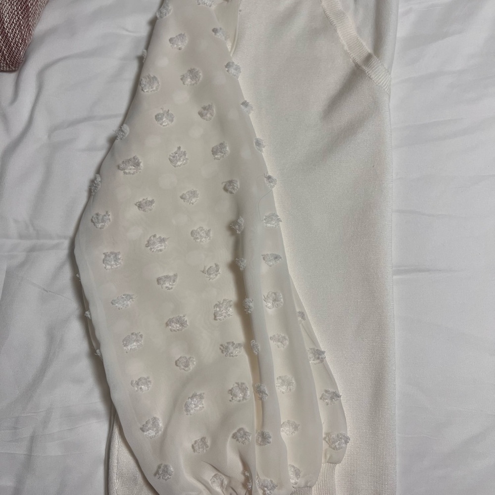 Elegant White Sheer polkadot Sleeve Top